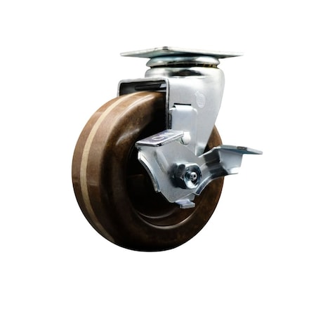 Service Caster 5'' High Temp Phenolic Swivel Caster with Bronze Bearing and Brake SCC-20S520-PHBZHT-TLB